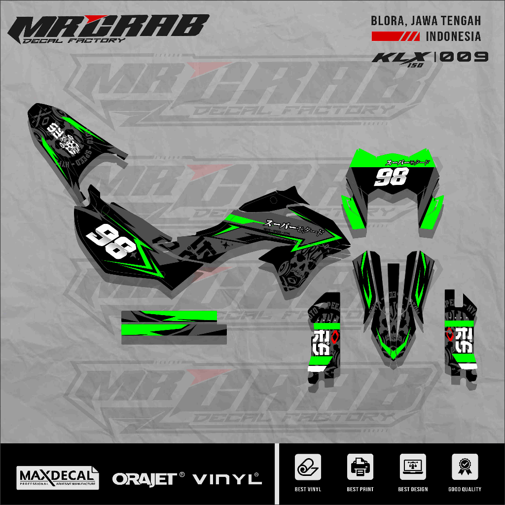 DECAL STICKER KLX 150 SM - DECAL KLX 150 SM PREMIUM FULL BODY CUSTOM 09