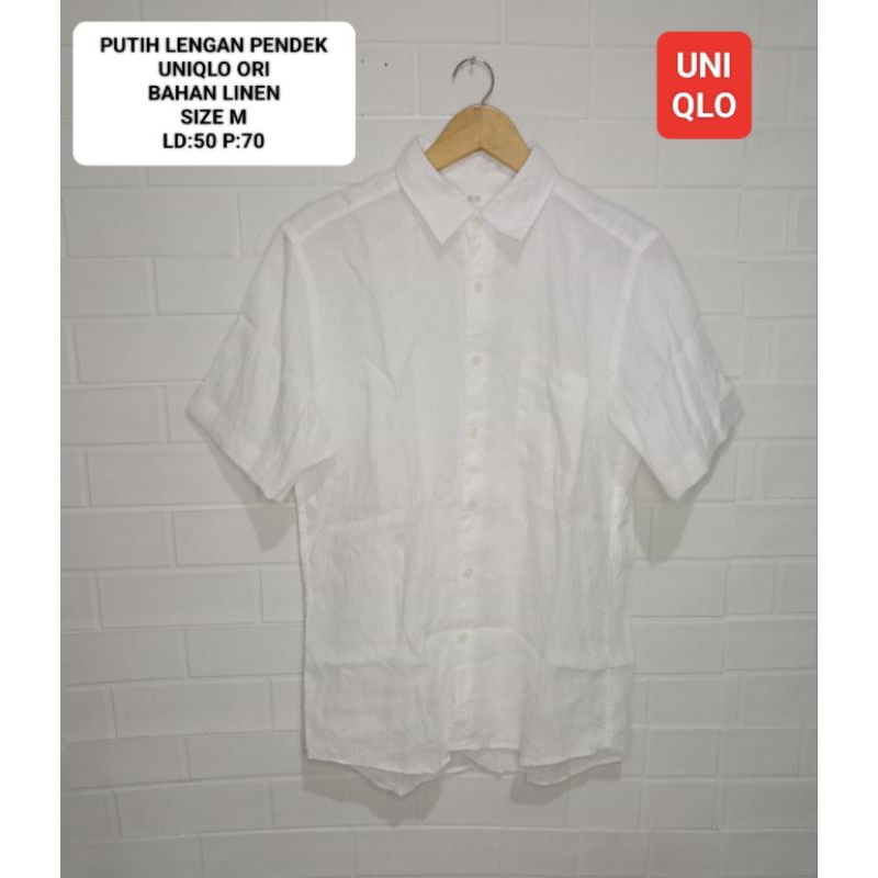KEMEJA POLOS PUTIH UNIQLO SIZE M LENGAN PENDEK BAHAN LINEN