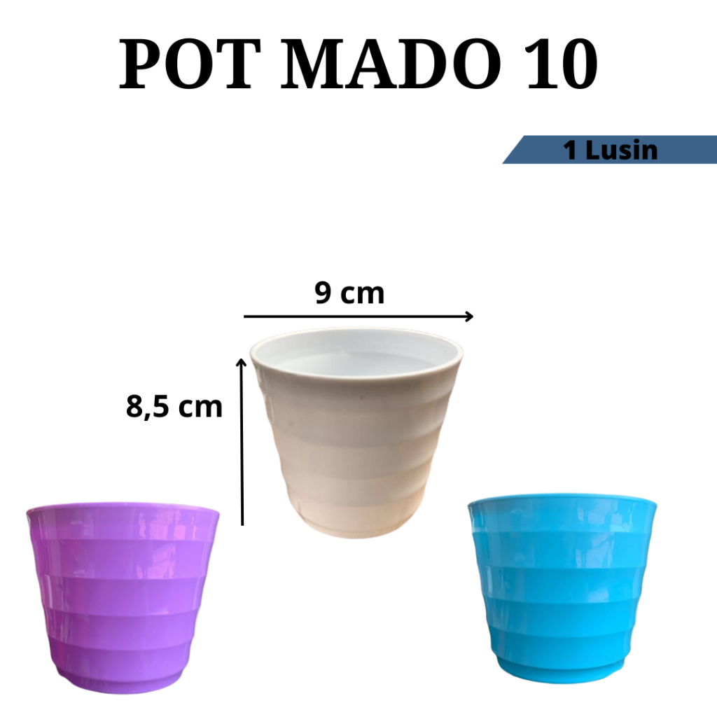 Pot Bunga Mado 10 Warna Warni. Pot Plastik tanaman per 1 Lusin