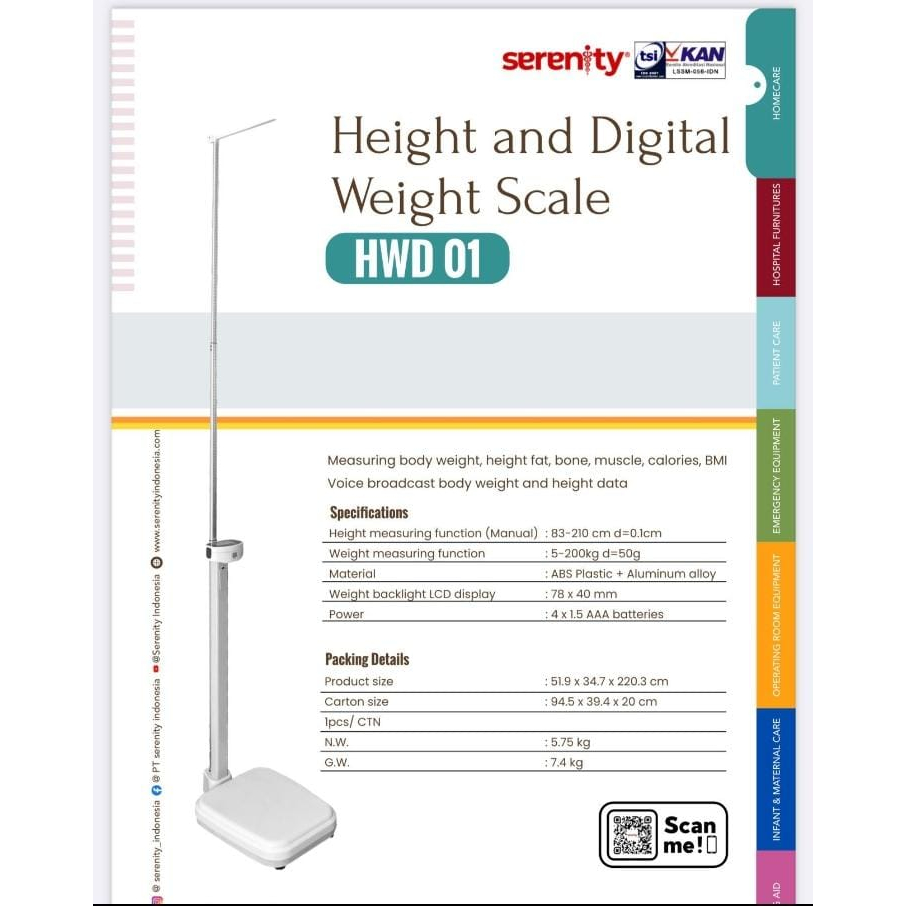 SERENITY - Timbangan Badan Digital BMI + Tinggi Badan HWD 01 / Timbangan Digital Body Fat / Stadiome
