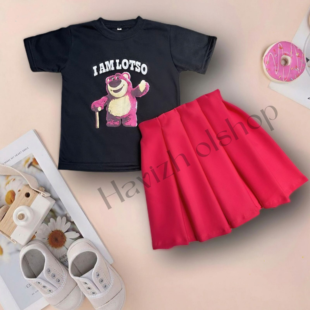 Setelan Kaos Lotso Rok Mini Scuba 1-6 Tahun