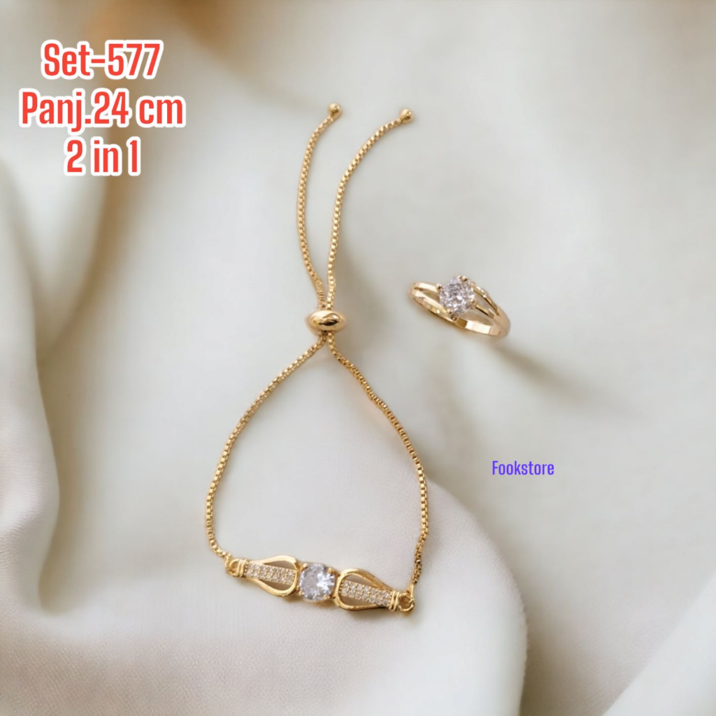 SET GELANG SERUT CINCIN DEWASA MOTIF PERMATA 2 IN 1/SET-577