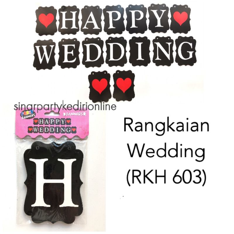 Rangakaian  Kertas HAPPY WEDDING Hitam /Banner flag /