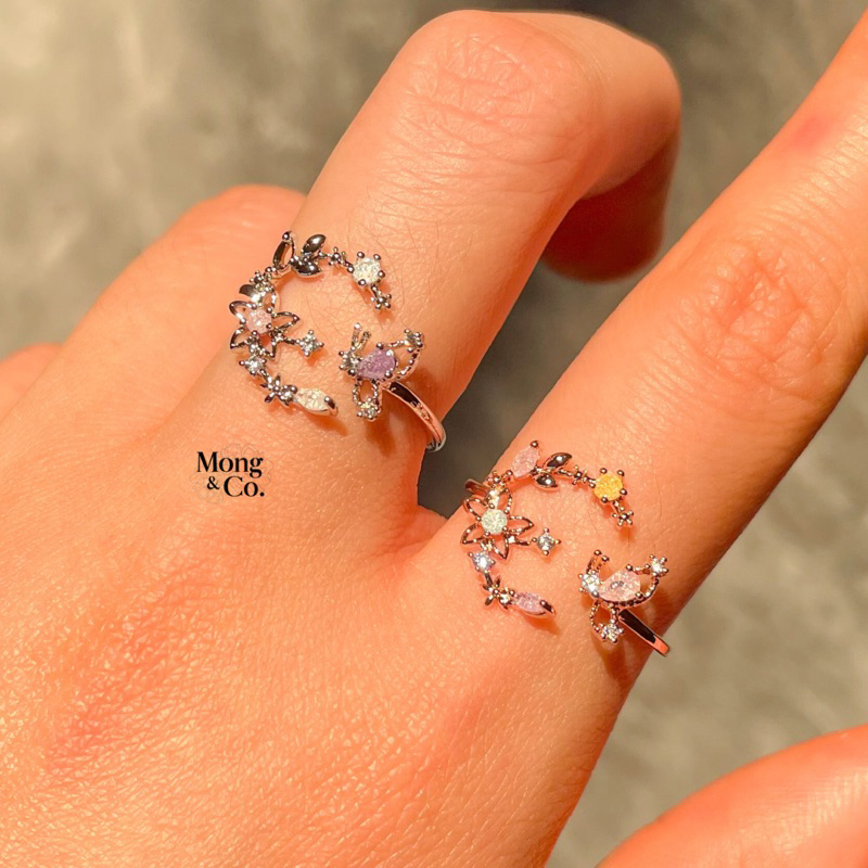 Mong&Co Minerva Adjustable Floral Ring Butterfly Vintage - Cincin Wanita Kupu Bunga Flower Cantik