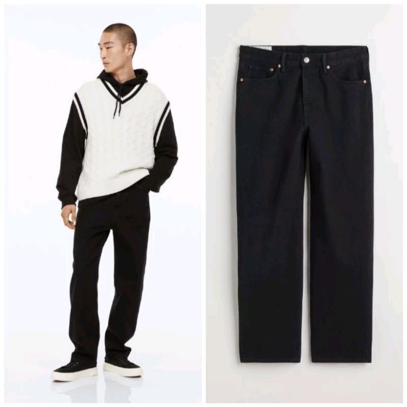 Celana panjang jeans pria hnm loose fit