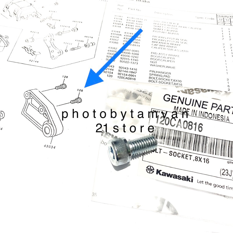 1 BUAH BAUT KALIPER BELAKANG NINJA RR R SS NINJA 250FI KARBU ORIGINAL VARIASI PUTIH 120CA0816 (2.5E)