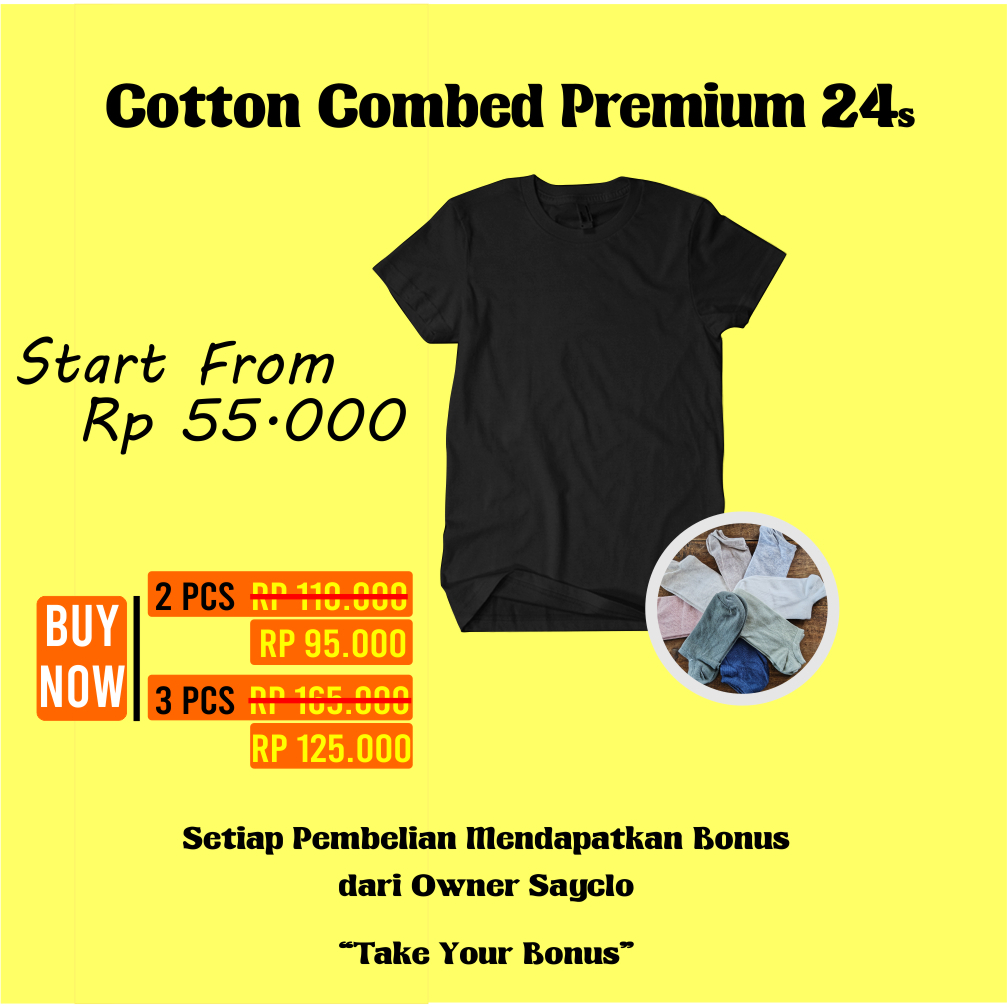 Kaos Polos Cotton Combed Premium 24s/ Cotton Combed 24s Premium/ Grosir/Satuan
