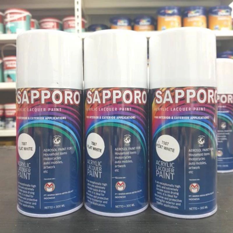 SAPPORO 7007 FLAT WHITE CAT DASAR SEMPROT SPRAY PAINT WARNA PUTIH