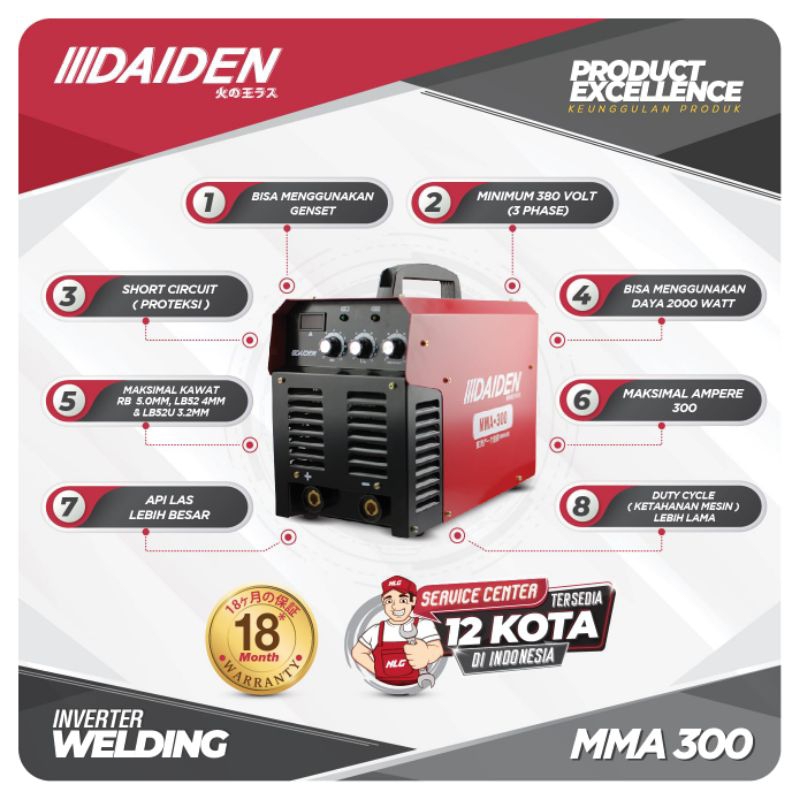 Travo Las Daiden Inverter Welding (Mesin Las) IGBT MMA 300 3 PHASE