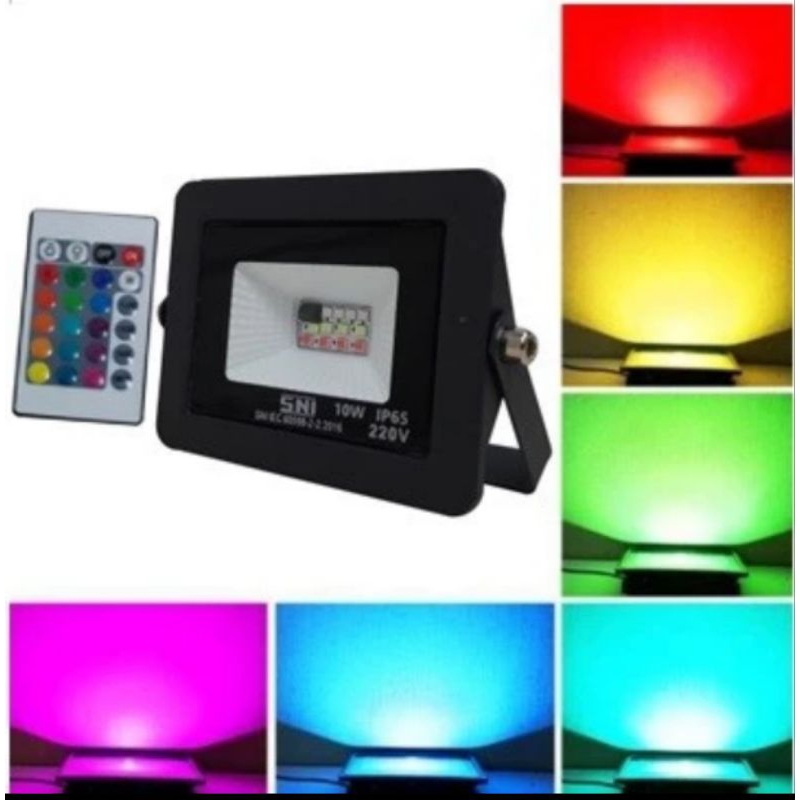 EMICO LAMPU LED SOROT 10W RGB WARNA WARNI + REMOTE SNI LAMPU TEMBAK 10 WATT BAGUS BERKUALITAS