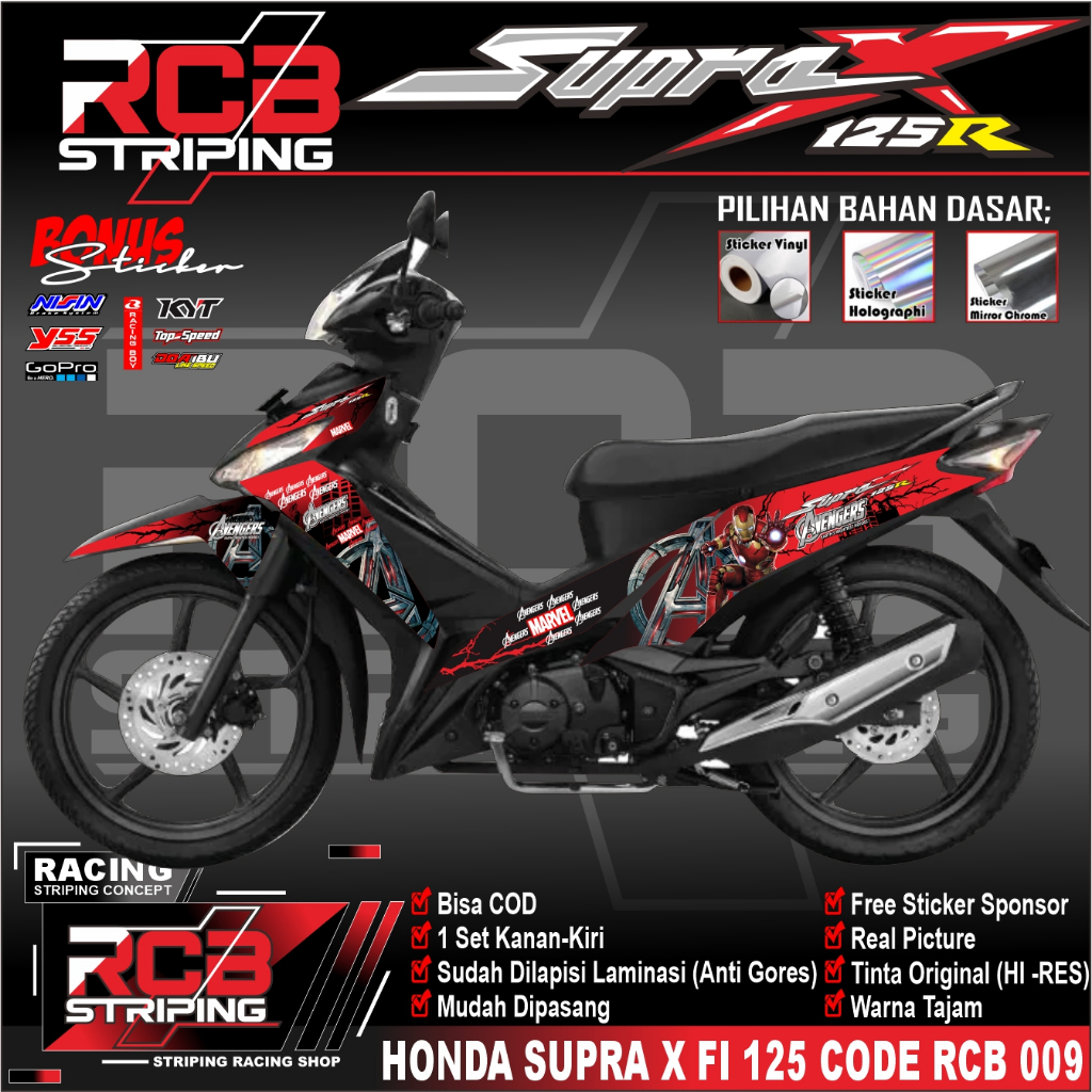 STRIPING SUPRA X 125 FI STIKER SUPRA X NEW VARIASI EVENGERS STICKER LIST SEMI FULLBODY RCB 009