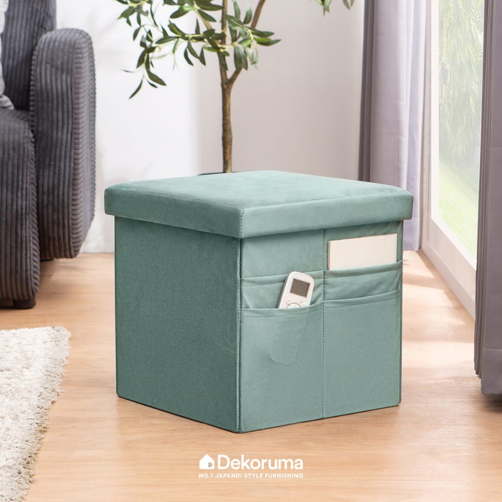 Dekoruma KIZA Kursi Stool dengan Penyimpanan Kain - Hijau