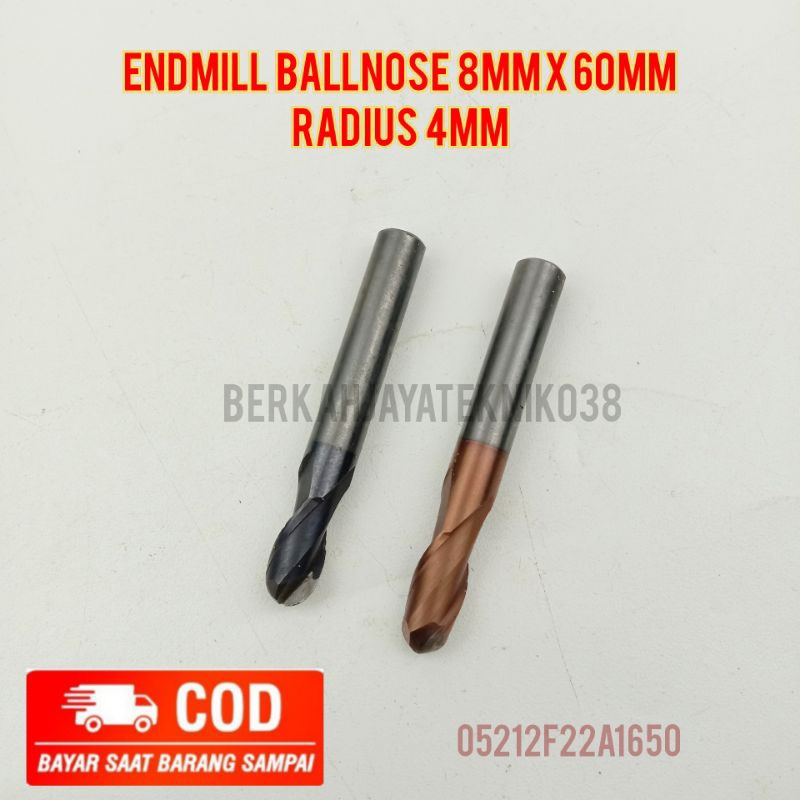 Mata Bor Frais Endmill Ballnose 8mm x 60mm Radius 4mm Carbide Bkan HSS