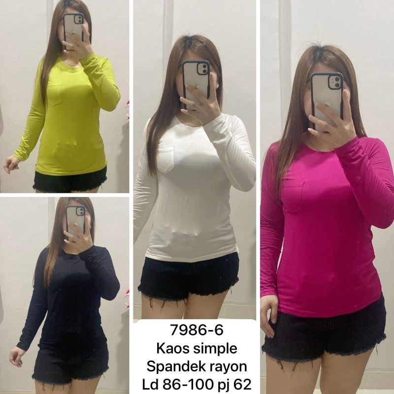 Atasan simple kaos spandek rayon 7986-6  Spandek rayon