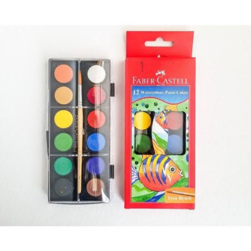 

FABER CASTELL WATERCOLOR CAKE SET 12 WARNA CAT AIR PADAT