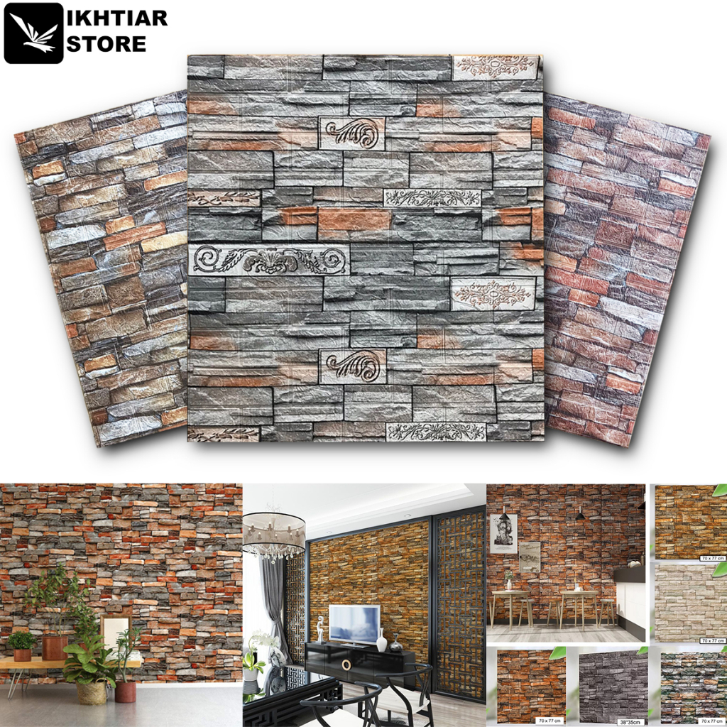 PROMO 5 LEMBAR | Wallpaper Dinding 3D Dekorasi Rumah Motif Corak Batu Bata Alam busa