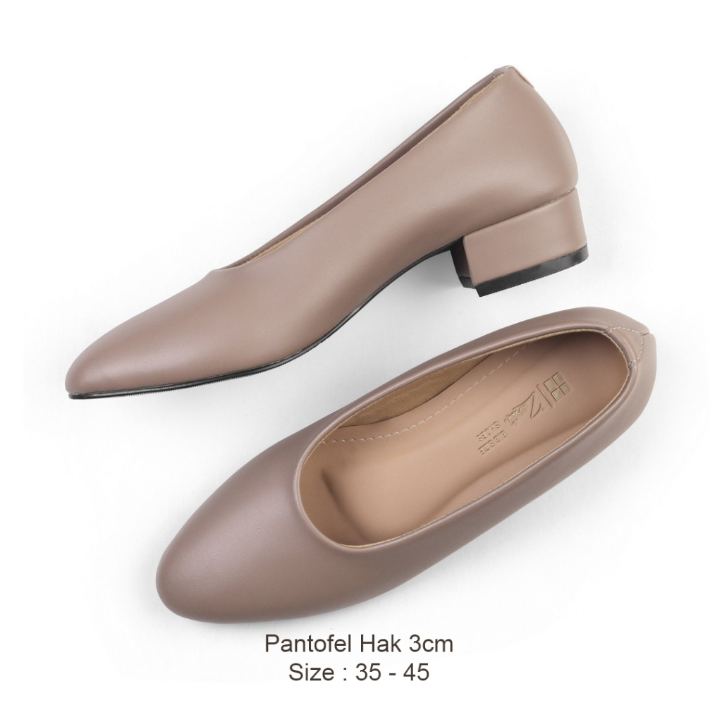 Moka No 35 s/d 45 Fantofel Wanita Ibu Guru Hak Rendah 3cm Lancip / Sepatu Heels Kulit Bigsize