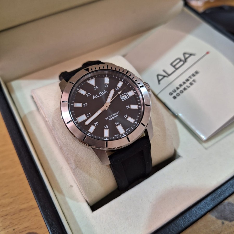 JAM TANGAN PRIA ALBA AS9S01X1/AS9S01 SILVER BLACK ORIGINAL