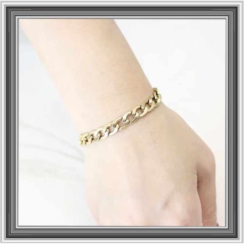 gelang rantai titanium gold jalin jarang antikarat pria dan wanita gelang baja kuning pria