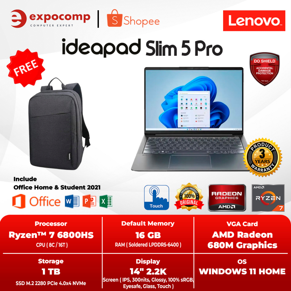 LENOVO IDEAPAD SLIM 5 PRO 14ARH7 0BID GREY RYZEN 7 6800HS 16GB 1TB W11