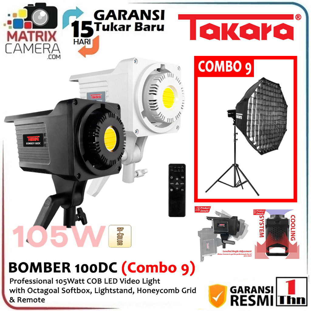 Takara BOMBER 100DC COMBO 9 Professional 105W Bi-Color COB LED Video Light