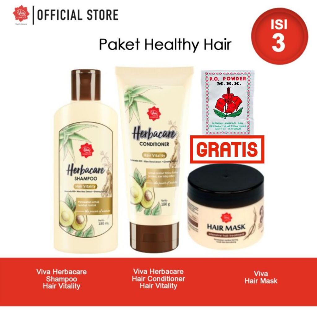 Paket Viva Herbacare Perawatan Rambut Rontok isi 3 - INTENSE HAIR FALL TREATMENT