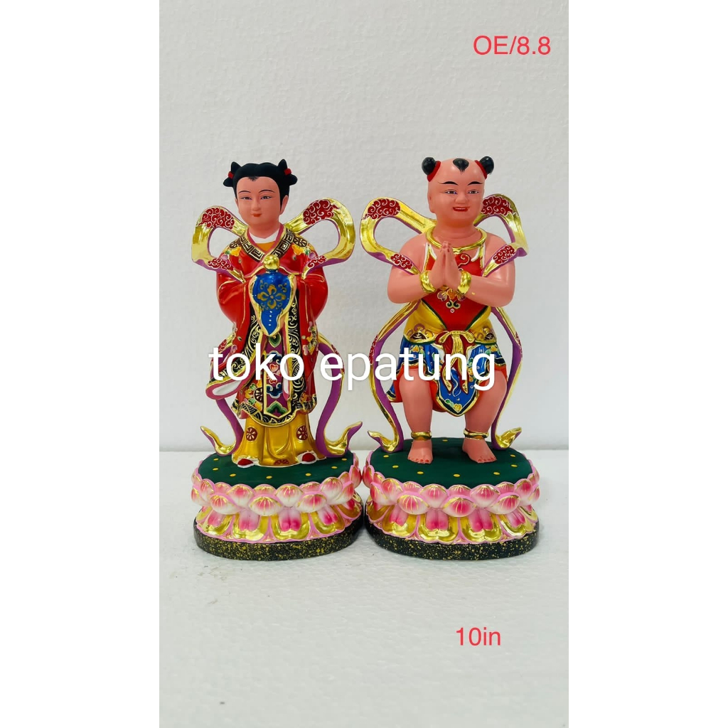 patung dewi pengapit kwan im / kwan in - 10 inch - kayu taiwan - merah