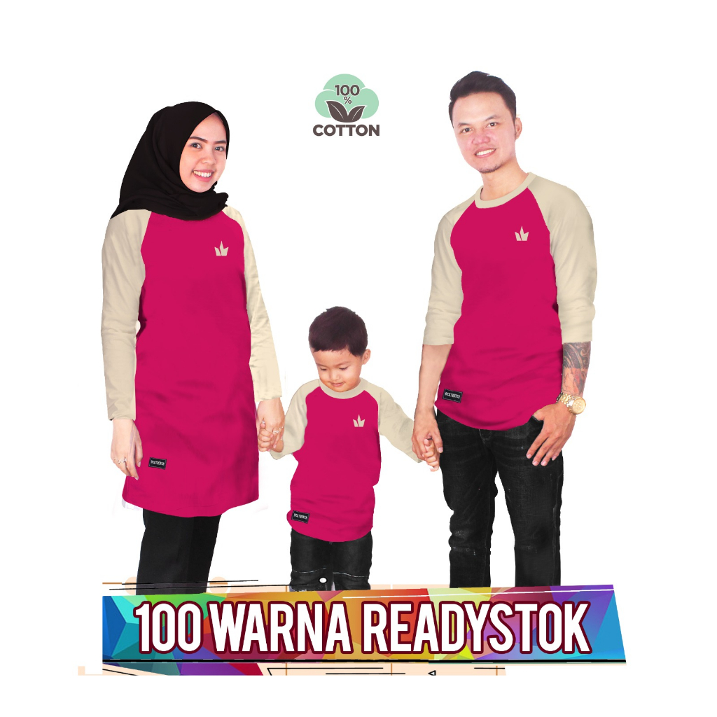 RAGLAN FUCHIA CREAM Baju Kaos Keluarga couple anak laki laki perempuan ibu ayah ada ukuran jumbo