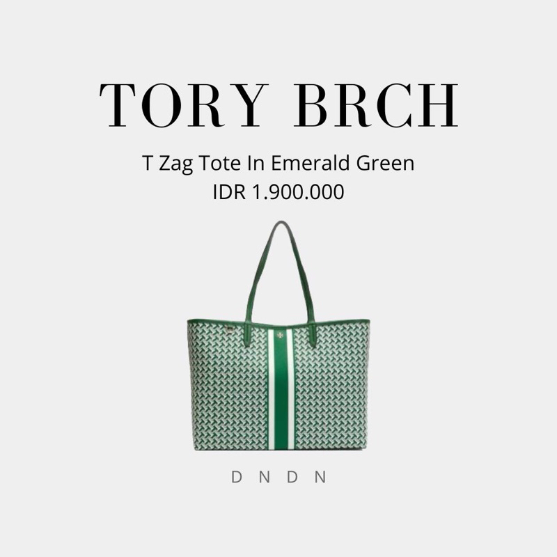 Tory Burch T Zag Tote In Emerald Green