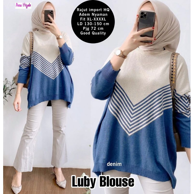 Atasan wanita jumbo Luby blouse bahan rajut LD130-150