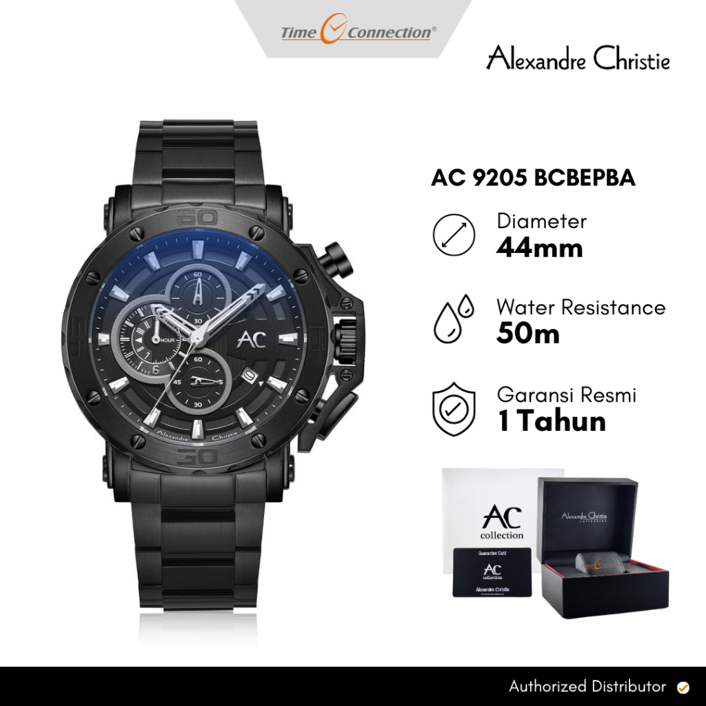 Alexandre Christie AC 9205 BCBEPBA Hitam Original / Jam Tangan Pria Rantai AC Collection BC