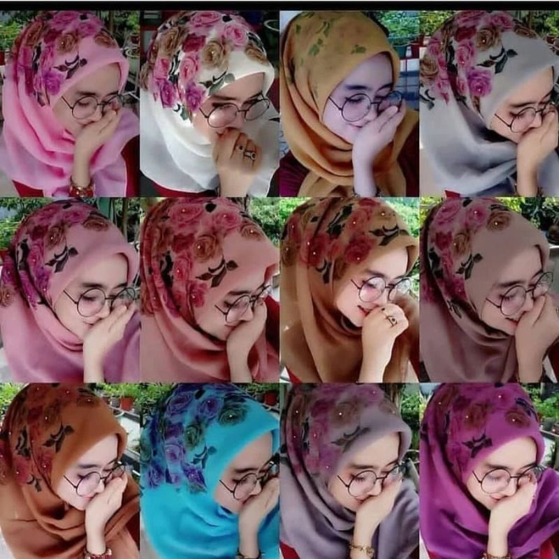 HIJAB SEGI EMPAT BELLA SQUARE PRINTING_Jilbab Printing Motif Bunga