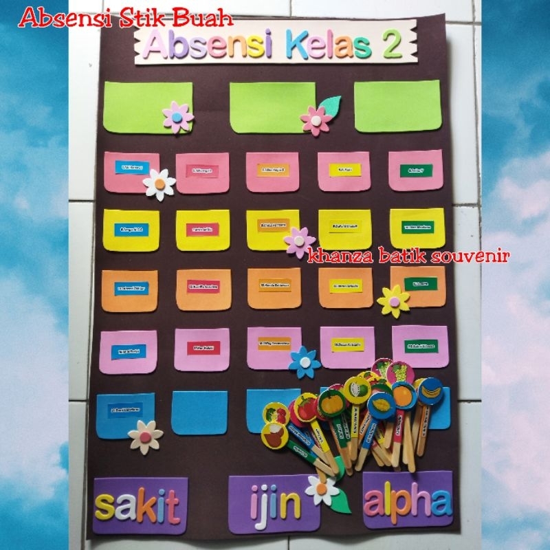 Hiasan dinding Absensi Kelas Stik Buah-buahan