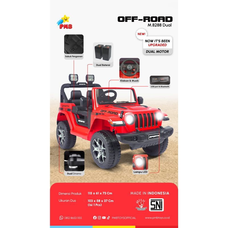 (Free Pelapis Ban) MOBIL AKI MAINAN ANAK JEEP OFF-ROAD PMB M-8288 DUAL M8288 DUAL M 8288 DUAL 8288 EVA 8288 EVA