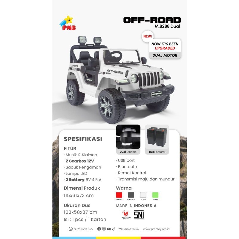(Free Pelapis Ban) MOBIL AKI MAINAN ANAK JEEP OFF-ROAD PMB M-8288 DUAL M8288 DUAL M 8288 DUAL 8288 EVA 8288 EVA
