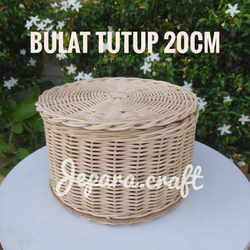 Keranjang Rotan Bulat Tutup - Keranjang Bulat Tutup 20cm/Toples Rotan/Hampers Rattan