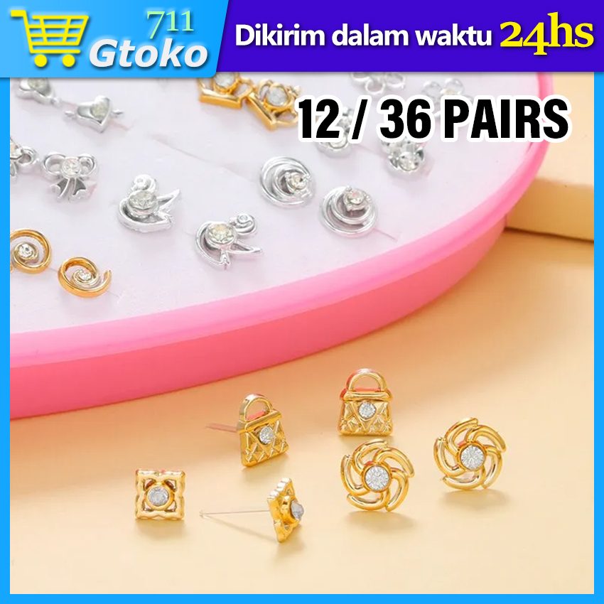 Set Anting Tusuk Wanita Earring Mutiara Bunga Hati Fashion Korea 36 Pasang