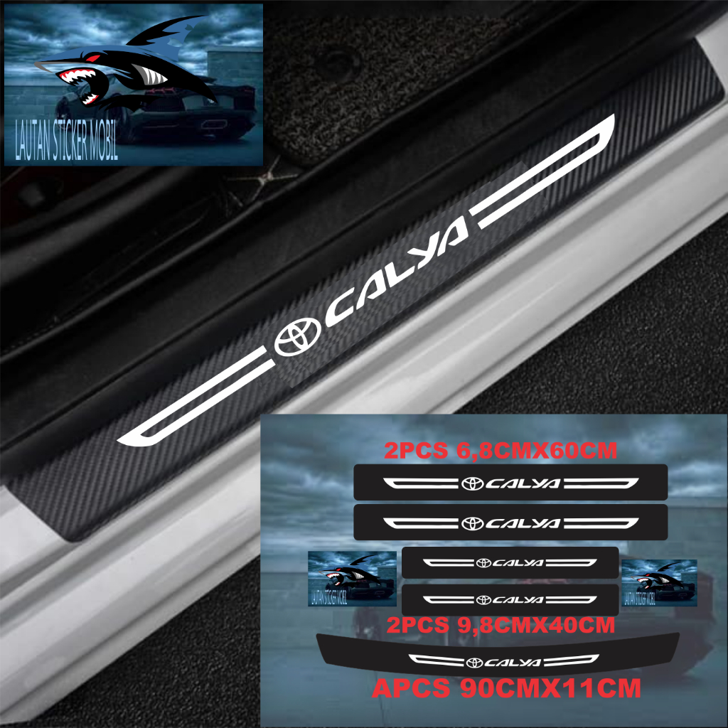 5 pcs  cutting sticker sillplate bahan karbon 3d mobil calya sticker stiker bumper bagasi karbon 3d 