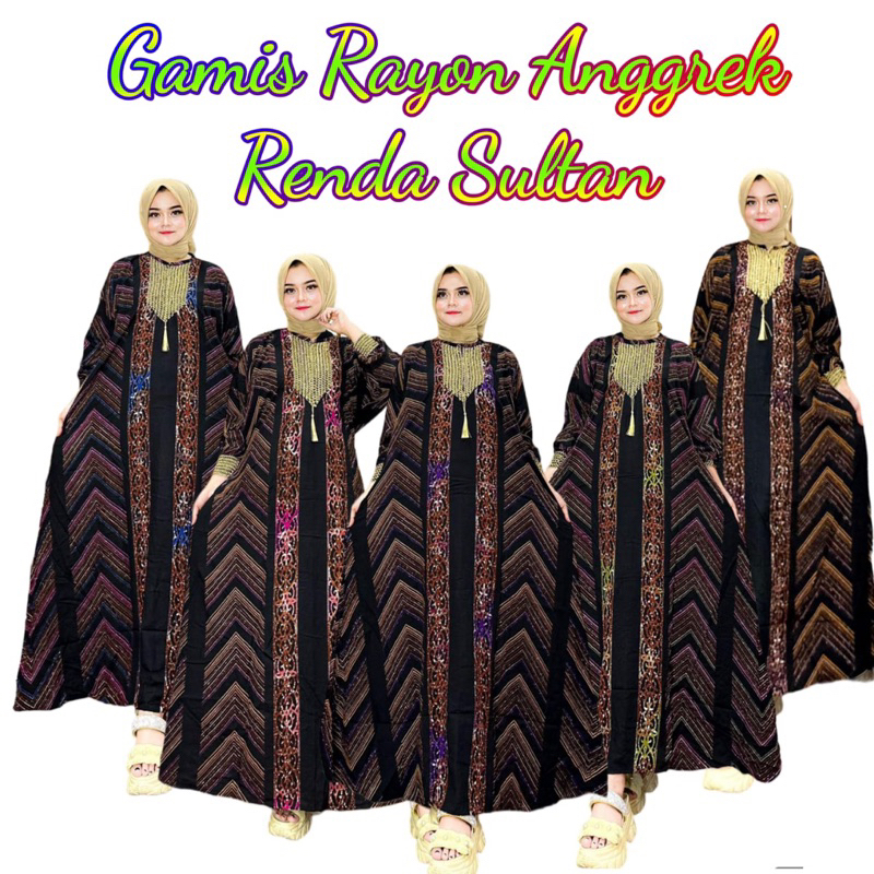 Gamis Anggrek Kaftan Renda Sultan Katun Rayon Super Motif Batik Terbaru
