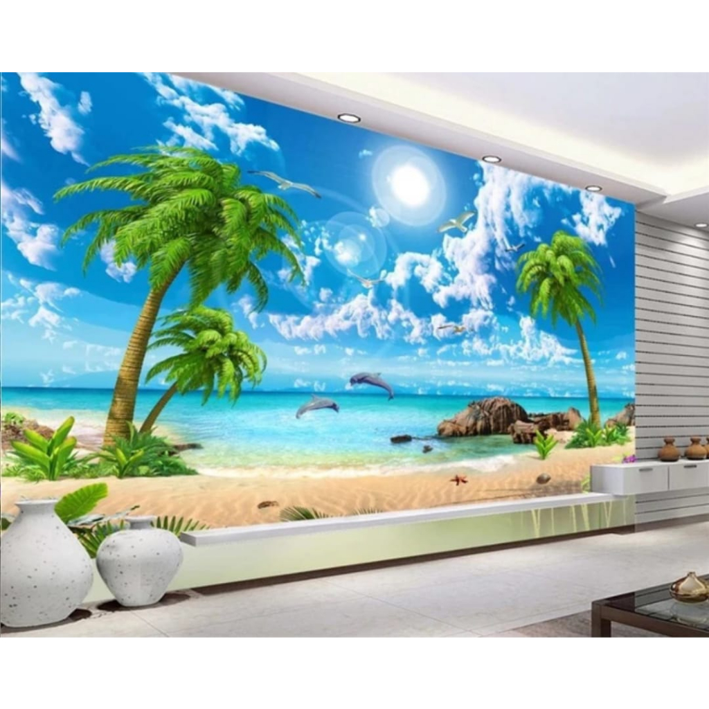 WALLPAPER PANTAI BIRU 3D TERMURAH - WALLPAPER PEMANDANGAN PANTAI TERMURAH - WALLPAPER KAMAR PANTAI