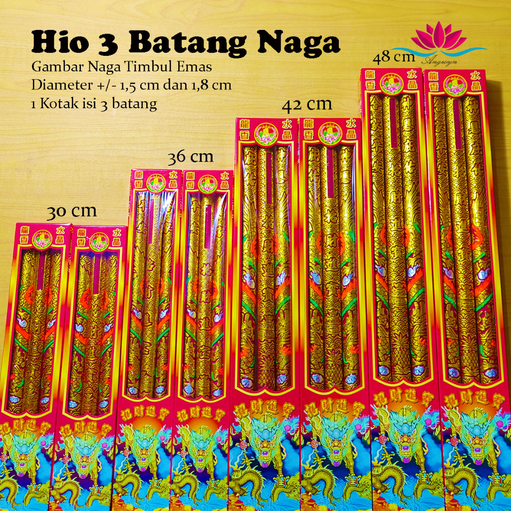 Dupa / Hio Naga Imlek 3 Batang Gambar Naga Emas Timbul