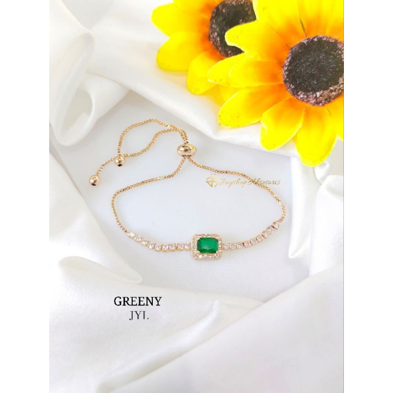 Joyshopaksesoris Gelang Serut Motif Permata Hijau Greeny Cantik Titanium Lapis Emas