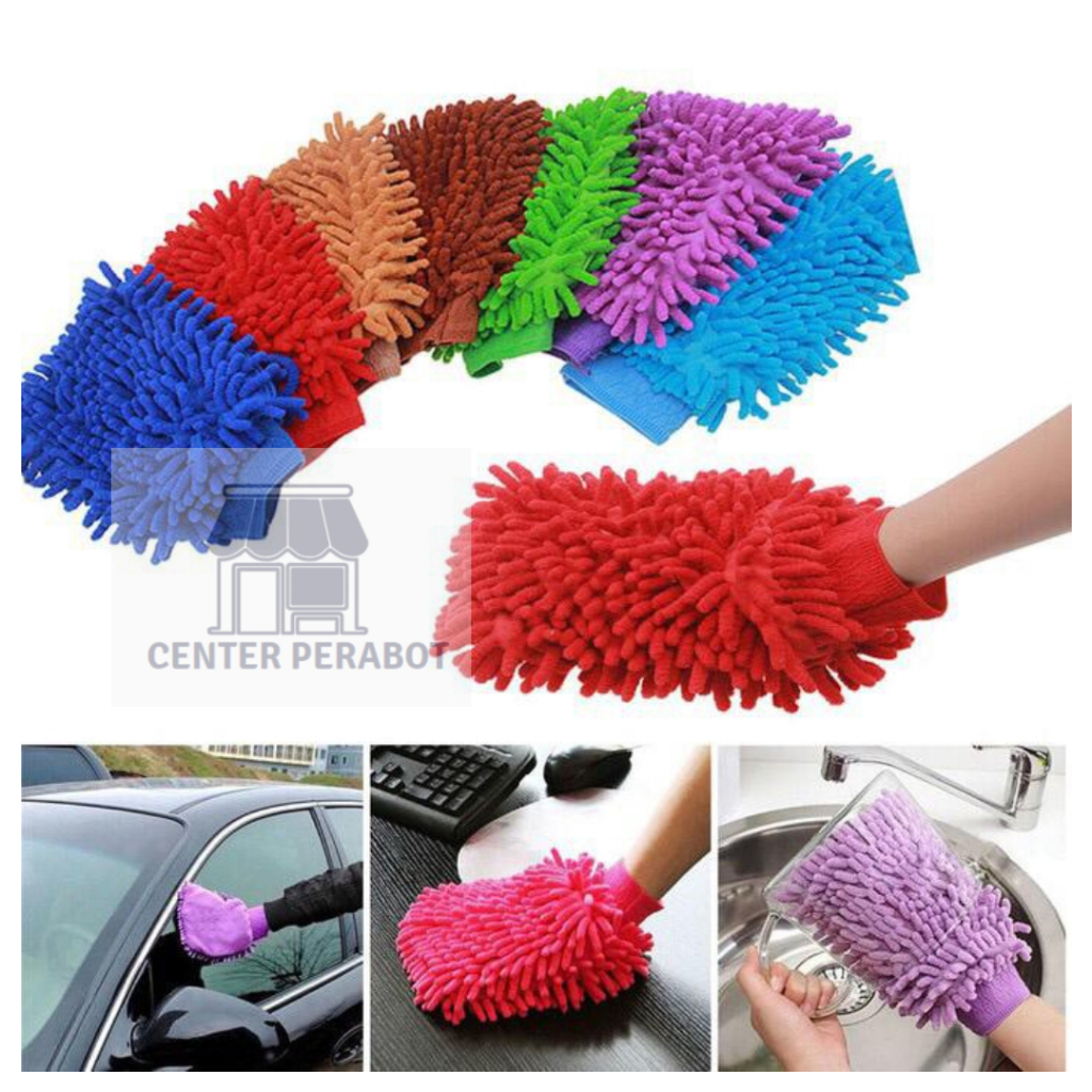 ( CPT ) Sarung Tangan - Lap Tangan Cendol Microfiber Serbaguna Cuci Mobil Motor Micro Fiber 1 Sisi