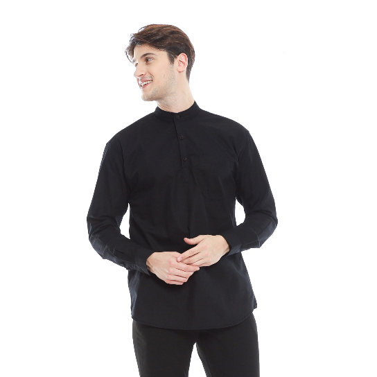 Szn - Kemeja Koko Hitam Lengan Panjang Premium I Kemeja Koko Pria Hitam  Lengan Panjang Exclussive
