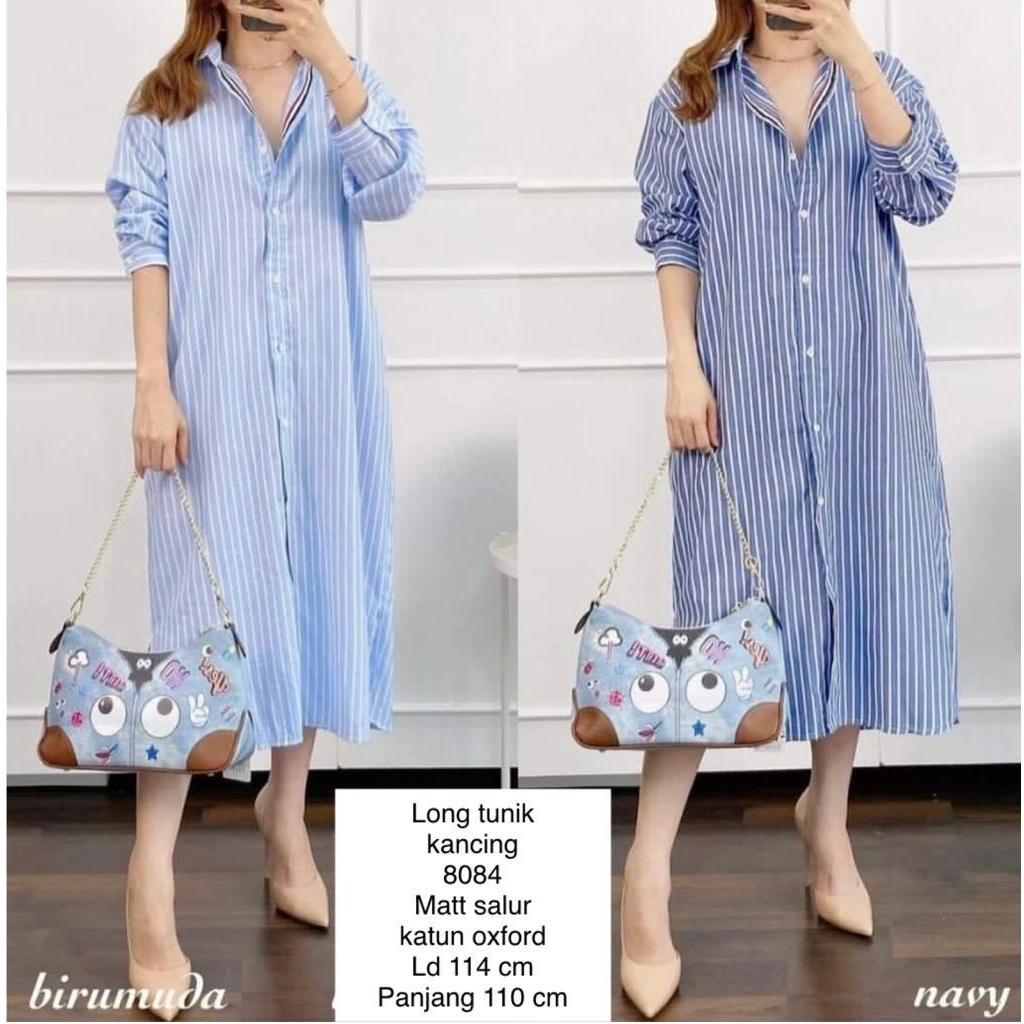 TUNIK KEMEJA WANITA SALUR GARIS / GARIS DENIM KATUN SALUR IMPORT