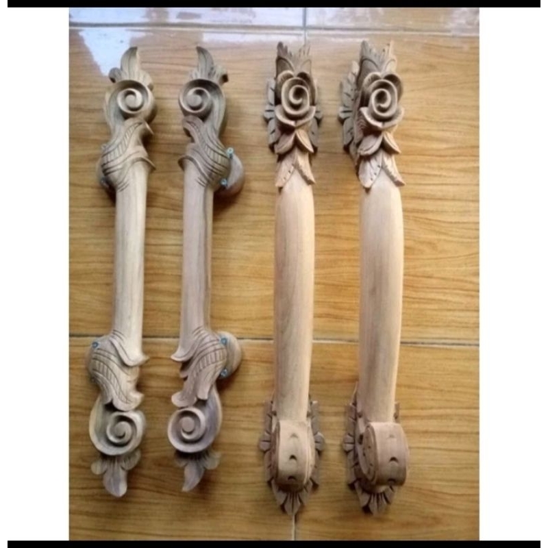 (Melengkung 70) Handle / handle gagang pintu ukir jepara - Tarikan pintu unik bahan kayu jati