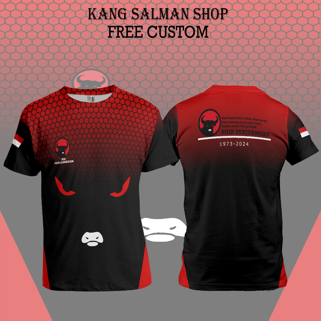 T-shirt pria baju polo jersey partai PDIP art 7 anak/dewasa Fullprint 3D terbaru 2024