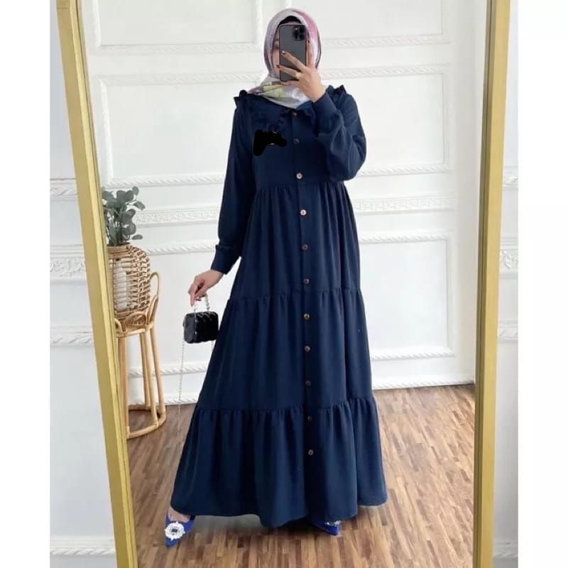 Gamis Crinkle Airflow Kerah Ruffle // Gamis Crinkle Polos Full Kancing