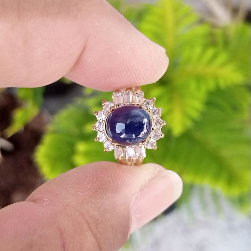 Cincin Batu Permata Natural Blue Safir / Sapphire Afrika Wanita