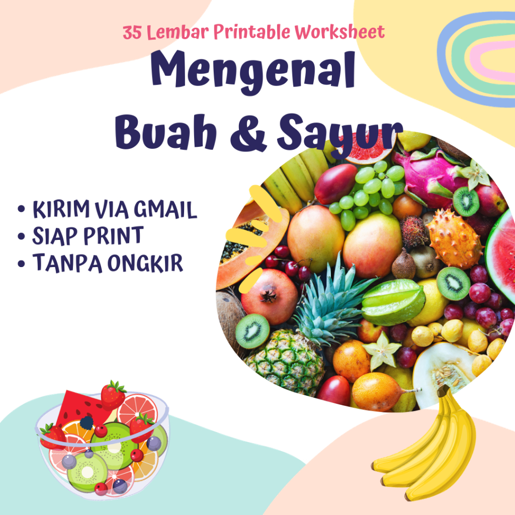 35 Lembar Worksheet Mengenal Buah & Sayur Untuk Anak TK SD - Printable Worksheet